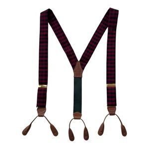 Vintage RARE MENS Polo Ralph Lauren Green Red Black Suspenders Braces Brass